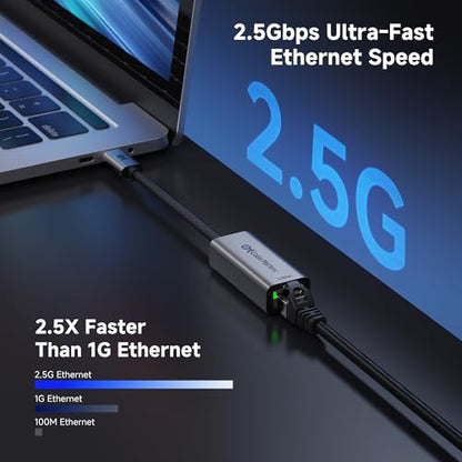 Cable Matters USB C to 2.5Gb Ethernet Adapter, 2.5 Gigabit Network Speed | 2.5 Gigabit Ethernet to USB C, Compatible with USB4, Thunderbolt 4/5, MacBook, Laptops, and USB-C Devices