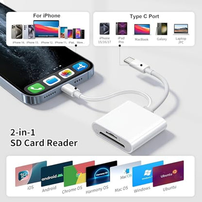 SD Card Reader for iPhone USB C, Sd Card Reader USB C Dual Interface iPhone Sd Card Adapter,Card Reader for Computer Computer/MacBook/Android/Usbc Laptop Sd/Tf/Sim sd Card Reader for Android - size: 2IN2 SD Card Reader