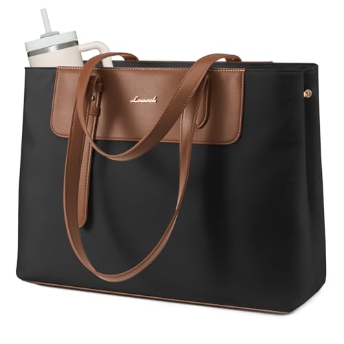 LOVEVOOK Laptop Tote Bag for Women 15.6 Inch, Water-Resistant Work Tote Bag Large Capacity Computer Bag Briefcase Handbag - color: Black, size: 17.3Inch