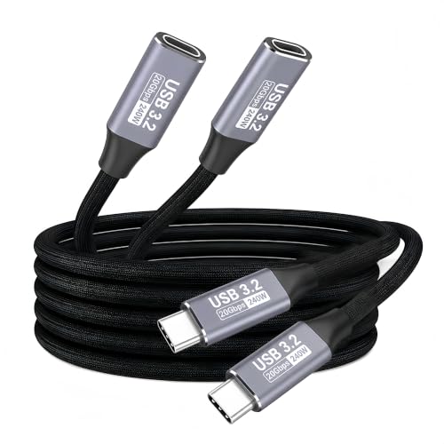 2 Pack USB C Extension Cable (20Gbps/240W/4K@60Hz/5Ft), USB 3.2 Gen 2,Usbc Extension Cable Compatible with iPhone 17 16 15,Pixel PSVR2, MacBook, Docking Station, Monitor, eGPU, SSD - size: 5Ft/1.5M（2Pack）