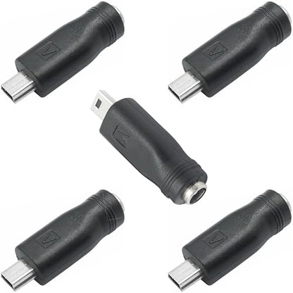 DC Barrel Jack to Mini USB Adapter (5-Pack), 2.1 x 5.5mm Female to Mini USB Male Power Converter for Supplying Mini-USB Devices from DC Source - style: DC to USB Mini