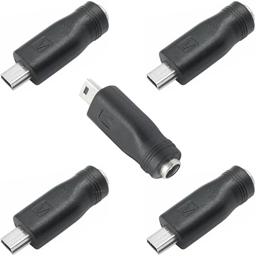 DC Barrel Jack to Mini USB Adapter (5-Pack), 2.1 x 5.5mm Female to Mini USB Male Power Converter for Supplying Mini-USB Devices from DC Source - style: DC to USB Mini