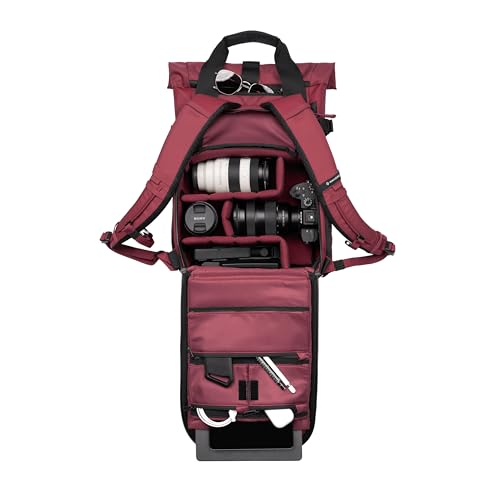 WANDRD PRVKE Rolltop 15L V4 Photography Bundle – Compact Travel Camera Backpack with Essential Camera Cube and Laptop Sleeve - color: Rhone Burgundy, size: 15L (Photography Bundle), style: Rolltop