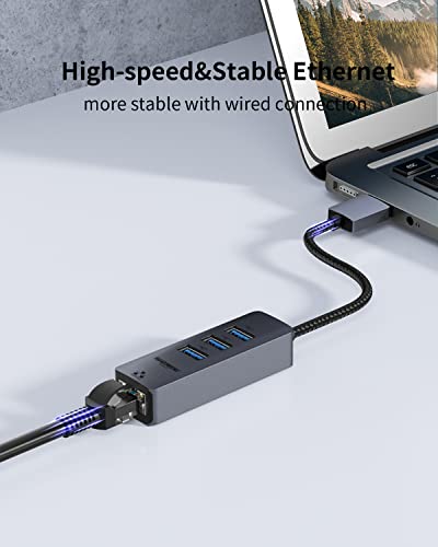 2Pcs USB to Ethernet Adapter, USB Ethernet Adapter for Laptop, RJ45 Hub with 3*USB 3.0 Gigabit 10/100/1000 Mbps Support Windows, Mac OS, Surface Pro, Linux, XPS, Smart TV, and More