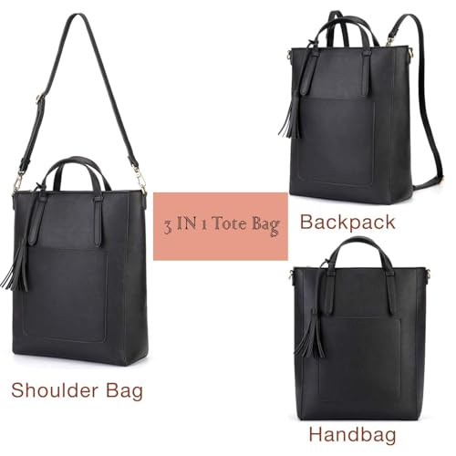 ECOSUSI Tote Bag Convertible Backpack for Women Vegan Leather Handbag Multifuction Shoulder Bag - color: Green