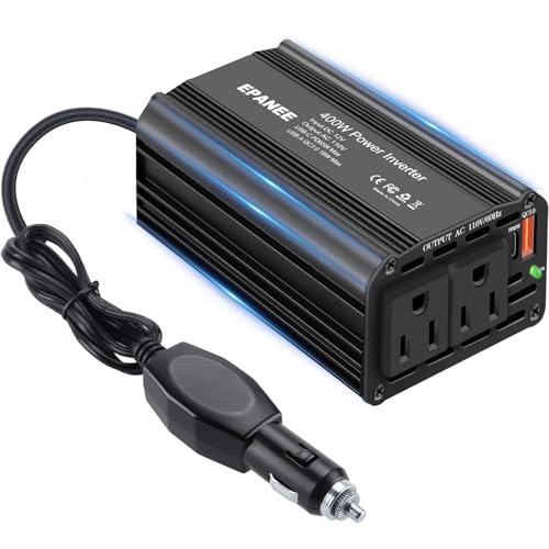 400W Power Inverter 12V DC to 110V AC, Car Charger Plug in Adapter Outlet with PD 65W USB-C&QC 18W Port, Portable Power Converters for Laptop Vehicles Camping Road Trip Essentials Adults-Black - color: black