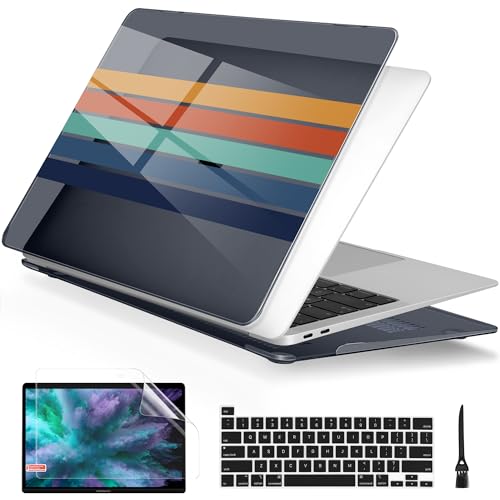 Batianda AstroGrid Case for MacBook Pro 13 inch 2022 2020, Retro Stripes | Fits Model A2338 M2 M1 A2251 A2289, with Vintage 70s Block Lines Design, Slim Hard Shell For Men, Women, and Students - color: Stripe