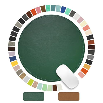 Mouse Pad，Round Mouse Pad，PU Mouse Pad，Leather Mouse Pad with Stitched Edge Micro-Fiber Base with Non-Slip Waterproof，Mouse Pad for Computers，Laptop，9 x 9 Inch (Army Green) - color: Army Green, size: 9L x 9W inches