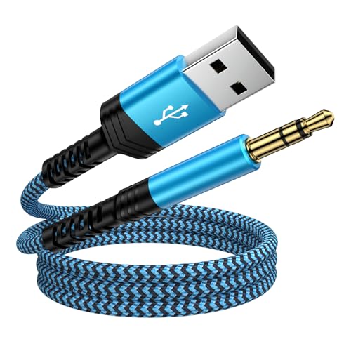 USB A to 3.5mm Audio Aux Cable,Braided 3FT USB Male to AUX Male Jack Adapter TRS Stereo Audio Cord for Speaker Headphones PC Laptop Windows Computer PS5 PS4 Mac OSX Desktops
