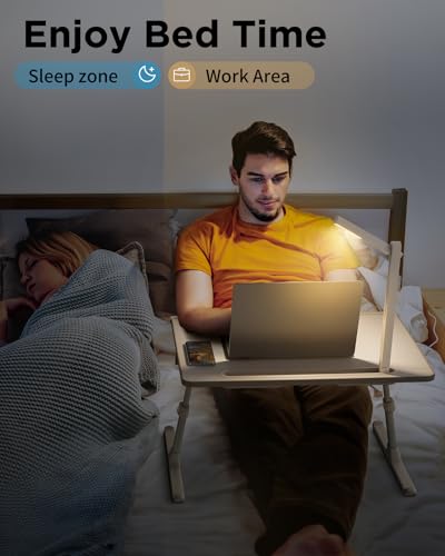 Laptop Bed Tray Desk with LED Desk Lamp, SAIJI Laptop Stand for Bed | XX-Large PVC Leather Foldable Table with Book Stand, Wrist Rest, Extra Leg Room for Sofa Couch Floor (Gray) - color: Gray