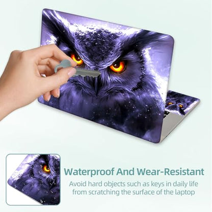 Universal Laptop Skin Decal, 3-Piece Vinyl Protector for 12 13 14 15.6" Notebook, Waterproof Anti-Scratch, Easy Trim & Bubble-Free Finish, Owl with Glowing Eyes - color: Owl with Glowing Eyes