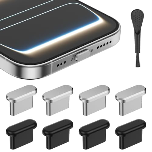 USB C Dust Plug for iPhone 17 Pro/Pro Max, 4Pcs Aluminum+4Pcs Silicone USB C Port Cover, Type C Dust Plug Cover for iPhone 16 15 Series, Samsung Galaxy S25, All Type C Port Protector(Silver) - color: Silver