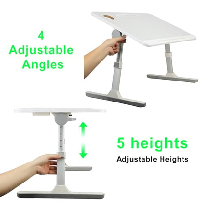 Laptop Desk for Bed, Adjustable Laptop Bed Table, Portable Lap Desk with Foldable Legs, Bed Table with USB Light and Fan, Laptop Bed Tray Table for Sofa Eating Working Writing