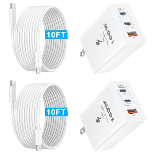 USB C Fast Charger Block 100W 3-Ports Type C Wall Charger Compact GaN Multiport Adapter with 10FT USBC Charging Cable Cords*2 Pack for MacBook Pro/Air,iPad,iPhone 16/15/14/13,Samsung Galaxy, Pixel