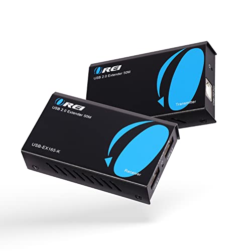 OREI USB Over Cat5e/6 Extender Upto 165 Feet - Extends USB 2.0 Signal Over LAN Ethernet with 2 Ports - Power Over Cable for Long Distance Extension Supports All Operating System (USB-EX165-K) | USB Over CAT5 Extender, USB Over Ethernet Extender – 480Mbps,