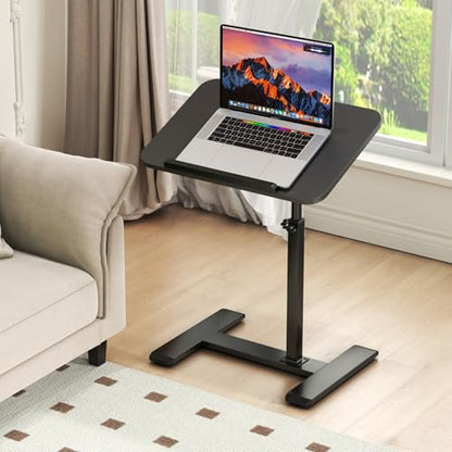 Adjustable Height C Shaped Side Table,360°Swivel Overbed Table,Top Tilting Laptop Stand Table with Hidden Wheels,Mobile Couch End Tables that Slide under,Rolling TV Coffee Table for Sofa/Bed(black) - color: Black