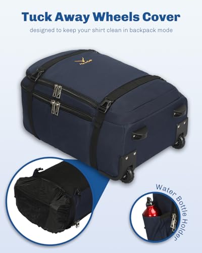 Hynes Eagle Rolling Backpack 42L Backpack with Wheels Airline Approved Carry on Luggage Laptop Travel Suitcase Bag for Women Men Dark Blue - color: Dark Blue