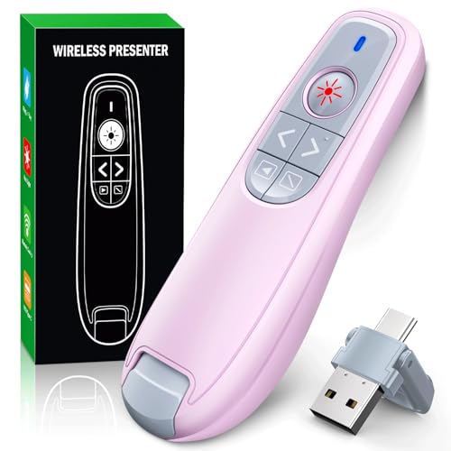 Presentation Clicker Wireless Presenter Remote Clicker, USB C PowerPoint Clicker for Presentation with Clicker, RF 2.4GHz Computer Presenter Clicker Slide Advancer for Mac - color: Pink
