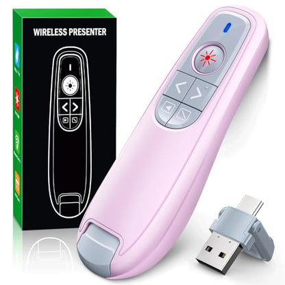 Presentation Clicker Wireless Presenter Remote Clicker, USB C PowerPoint Clicker for Presentation with Clicker, RF 2.4GHz Computer Presenter Clicker Slide Advancer for Mac - color: Pink