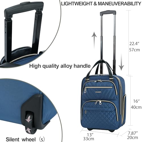 KROSER Carry On Underseat, 16-inch Underseater Suitcase for Men/Women | Multi-functional Lightweight Overnight Haze Blue/Gold - color: Haze Blue/Gold