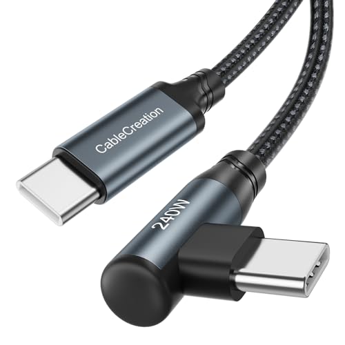 CableCreation 240W USB C to USB C Fast Charging Cord Right Angle 6FT | Braided Type C to C Charger Cord for iPhone 16,MacBook Pro/Air,iPad Pro/Air/Mini,Galaxy S24/S23/S22+,Compatible 140w/100w/60w - color: Dark Grey, size: 6FT, style: Right Angle 240W