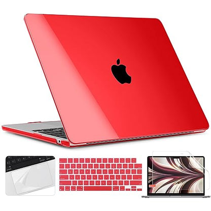 TWOLSKOO Compatible with MacBook Air 13 inch Case M5 2026 M4 2025 M3 M2 2024-2022 A3449 A3240 A3113 A2681, Plastic Hard Shell & Keyboard Cover & Screen Film for MacBook Air 13.6 inch, Crystal Red - color: Crystal Red
