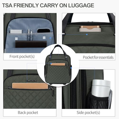 EMPSIGN Underseat Carry On Wheeled - 16" Carry on Bag with Wheels Multi-functional Lightweight Rolling Bag Overnight Weekender Small Suitcase for Women Men Travel Business, Army Green - color: Army Green
