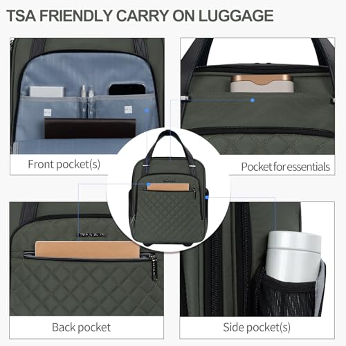 EMPSIGN Underseat Carry On Wheeled - 16" Carry on Bag with Wheels Multi-functional Lightweight Rolling Bag Overnight Weekender Small Suitcase for Women Men Travel Business, Army Green - color: Army Green