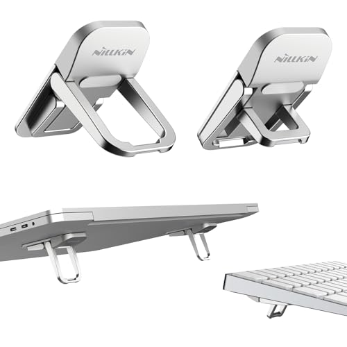 Nillkin Computer Keyboard Stand for Desktop with 3 Adjustable Angles, Mini Laptop Feet, Flip Keyboard Riser Feet for Keyboards, Laptop Stand for MacBook, Dell, HP, Other 14-16 Inches, Silver - color: Silver