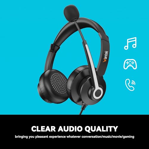 Wantek USB & 3.5mm Headset with Mic for PC/Laptop,Wired Headset with Noise-Cancelling Microphone & Audio Controls Perfect for Home Office Online Class Skype Zoom Call Center Webinar,All Day Comfort