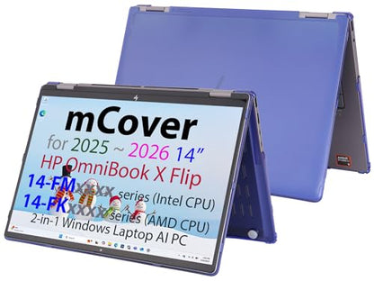 mCover Hard Case ONLY Compatible for 2025+ 14" HP OmniBook X Flip 14-FMxxxx 14-FKxxxx 2-in-1 (with 360° Hinge) Windows Laptop (NOT Fitting Any Other HP Models)- Blue - color: Blue