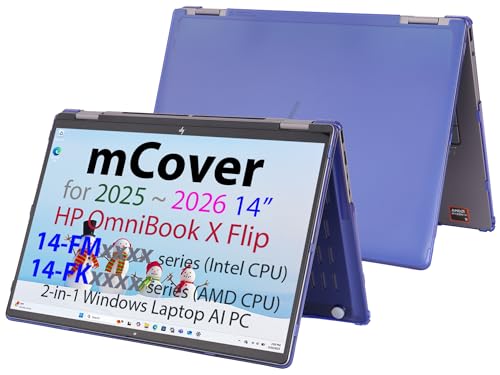 mCover Hard Case ONLY Compatible for 2025+ 14" HP OmniBook X Flip 14-FMxxxx 14-FKxxxx 2-in-1 (with 360° Hinge) Windows Laptop (NOT Fitting Any Other HP Models)- Blue - color: Blue