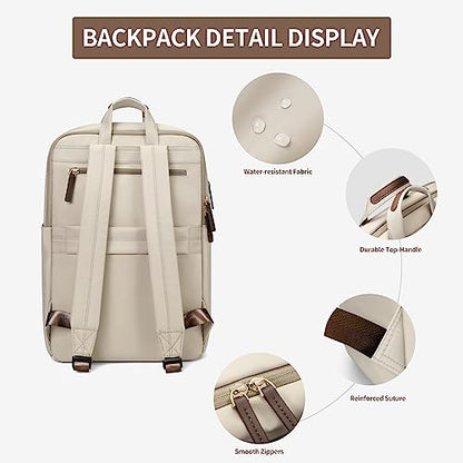 GOLF SUPAGS Travel Laptop Backpack for Women Anti Theft Slim Durable College Bookbag Business Computer Bag Fit 17Inch Notebook (Apricot, 17Inch) - color: Apricot, size: 17 Inch