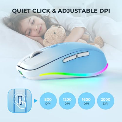 PEIOUS Wireless Mouse Jiggler - Keep Computers Awake, Blue to White | Rechargeable LED Mouse, Silent Clicks, Adjustable DPI and Random Movement Keep Computers Awake for Laptop/PC/Mac - color: Blue to White