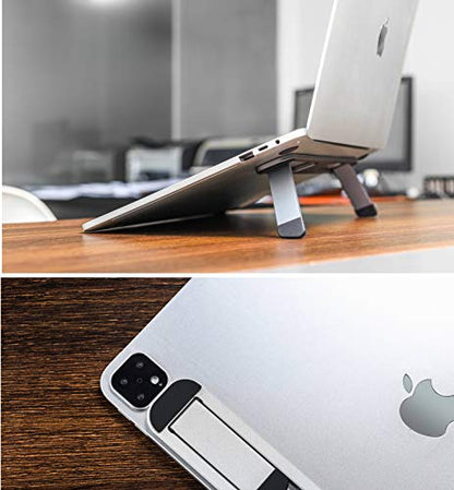 Portable Laptop Riser–Self-Adhesive Aluminum Foldable Laptop Stand | Laptop accessories for desk non skid non slid - color: Silver
