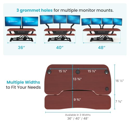 VERSADESK PowerPro 36 Inch Electric Standing Desk Converter – Push-Button Height Adjustable Sit to Stand Desk Riser for Dual Monitors & Laptop – Motorized Desktop Workstation with Wide Keyboard Tray - color: Cherry, size: 36" Wide