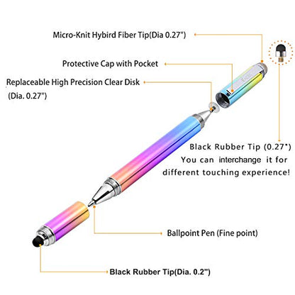 Capacitive Stylus Pen, 4-in-1 High Sensitivity and Precision Touch Screen Stylus Clear Disc Tip,Black Rubber Tip &Mesh Fiber Tip Compatible with Universal Touch Screen Device, Dreamy Rainbow - color: Dreamy Rainbow