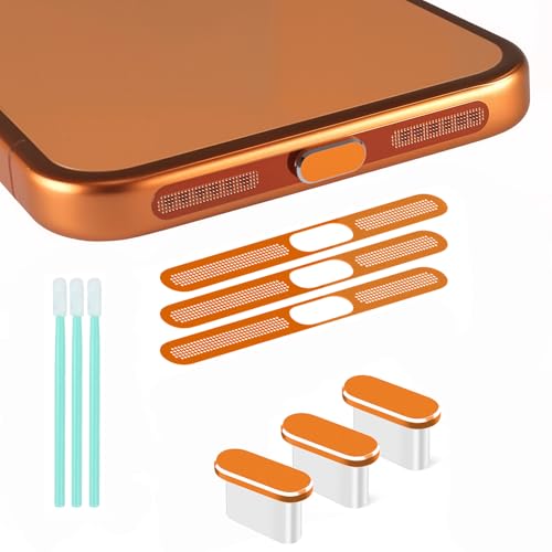 3 Pack USB C Dust Plug USB C Type C Charging Port Plug Caps, 3 Pack Speaker Mesh Anti Dust Proof Adhesive Cover Speaker Dust Covers for iPhone 17 Pro Max (Orange) - color: Orange