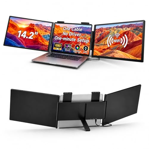 One Cable No Driver Laptop Screen Extender,14" FHD 1080P IPS Portable Monitor,1-Min Setup USB-C Plug and Play, Ultra-Slim Triple Screen for 12-15.6" Laptops Windows/MacOS/Android (14.2FHD)