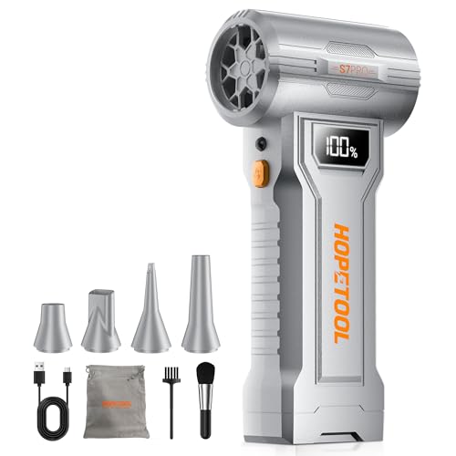 S7 Pro Compressed Air Duster, 150,000 RPM Electric Air Duster with Digital Display & LED Light, Rechargeable Cordless Air Blower, 4-Gear Adjustable for PC, Keyboard, Computer, Car, Home - color: Silver
