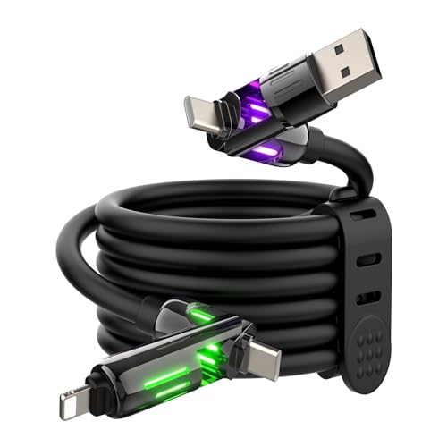 MFish 240W USB C to Lightning Cable, USB C to USB C Cable 6.6FT, USB A/C to C/Lightning 4 in 1 Charging Cable with Carrying Case for iPhone 17/16/15/14, MacBook, iPad, Samsung S25/S24(Black, 6.6Ft) - color: Black, size: 6.6Ft