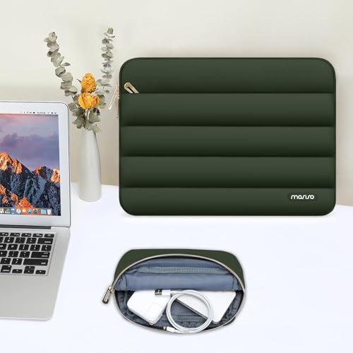 MOSISO Laptop Case 13.3 inch,13-13.3 inch Puffy Laptop Sleeve Compatible with MacBook Neo/Air 13.6 M5 M4 M3 M2 M1/Pro 13/14,HP Dell ASUS Lenovo,Polyester Horizontal Bag with Small Case, Army Green - color: Army Green, size: 13.3 inch