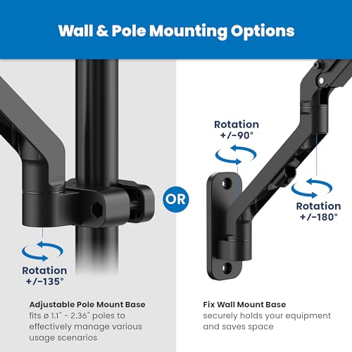 Mount-It! Keyboard Wall Mount & Pole Mount, Swivel Keyboard & Mouse Tray | Wall or pole mounted keyboard and mouse tray that swings out of the way, spring arm tilts 85°, swivels 90°, extends to 21.8" - style: Keyboard