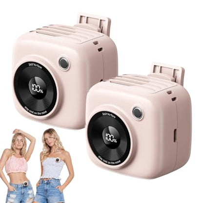 Portable Waist Fan, Rechargeable Wearable Fan w/ LED Display, 3 Speeds, 3000mAh Battery, 10H Runtime, Mini Turbo Airflow, Clip on Belt/Shirt/Hat,Travel Essentials Gift for Women,Makeup,Concert -2 PACK - color: Pink-2 Pack