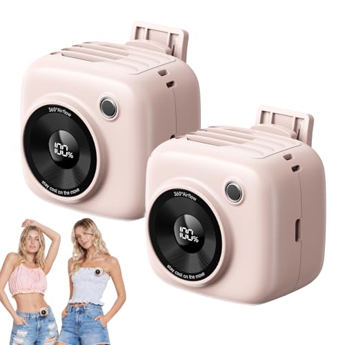 Portable Waist Fan, Rechargeable Wearable Fan w/ LED Display, 3 Speeds, 3000mAh Battery, 10H Runtime, Mini Turbo Airflow, Clip on Belt/Shirt/Hat,Travel Essentials Gift for Women,Makeup,Concert -2 PACK - color: Pink-2 Pack