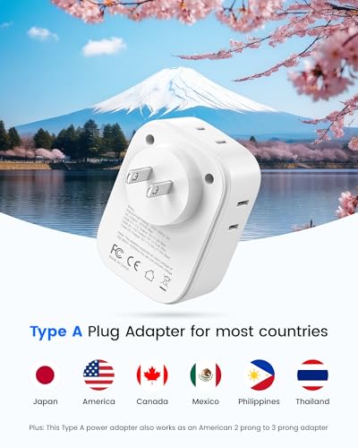 LENCENT US to Japan Plug Adapter, 2 Prong to 3 Prong Outlet Adapter | 4 Outlets 4 USB Ports(2 USB C), Type A Travel Converter for US to Japan Canada Mexico China Philippines Peru Tokyo - style: Type A-17.5W-Japan