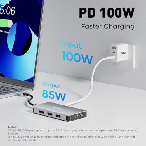UANTIN USB C Docking Station Dual Monitor, Laptop Docking Station 3 Monitor | 8 in 1 USBC Hub Triple Display USB C Adapter to 4K@60Hz Dual HDMI, DP, 2 USBA & USBC, 100W PD, for Dell,HP