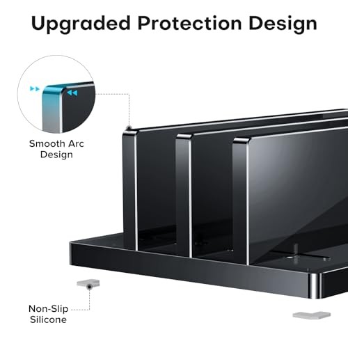 OMOTON Vertical Laptop Stand, Black Acrylic Dual Holder for MacBook Gaming | Adjustable Width 0.43-1.38", Black Acrylic Dual Slot Stand for Desk, Compatible with MacBook Pro/Air HP Gaming up to 17" - size: Dual-Black