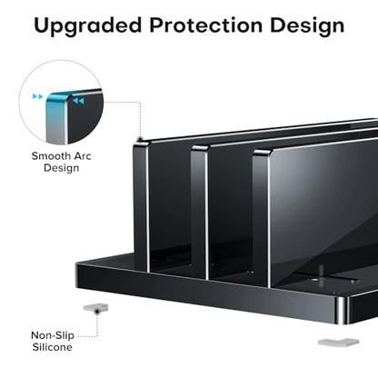 OMOTON Vertical Laptop Stand, Black Acrylic Dual Holder for MacBook Gaming | Adjustable Width 0.43-1.38", Black Acrylic Dual Slot Stand for Desk, Compatible with MacBook Pro/Air HP Gaming up to 17" - size: Dual-Black
