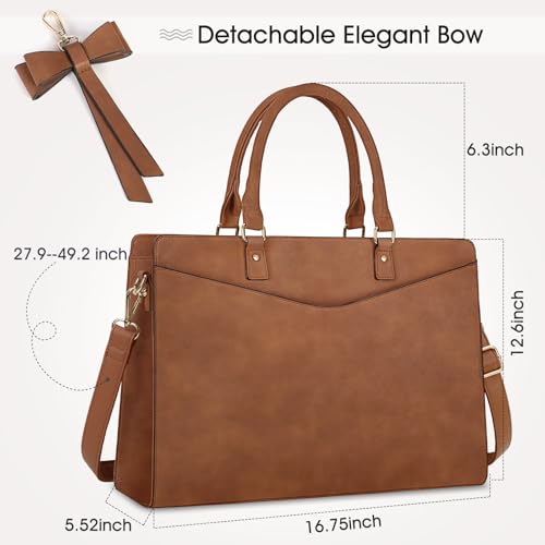RAINSMORE Laptop Bag for Women 15.6 Inch PU Leather Laptop Tote Bag Professional Business Office Briefcase Waterproof Work Bag Computer Tote Bag Large Lightweight Handbag Shoulder Bag - color: Deep Brown